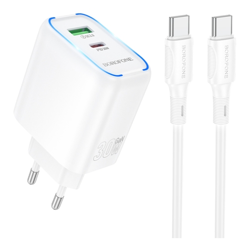 Купить Сетевое Зарядное Устройство Borofone BA89A 1USB-C/1USB PD/QC 30W+Type-C to Type-C