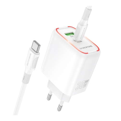 Купить Сетевое Зарядное Устройство Borofone BA89A 1USB-C/1USB PD/QC 30W+Type-C to Type-C, 3