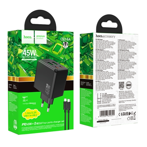 Купить Сетевое Зарядное Устройство Hoco CS18A 2USB-C/2USB PD/QC 45W+Type-C to Type-C, 2