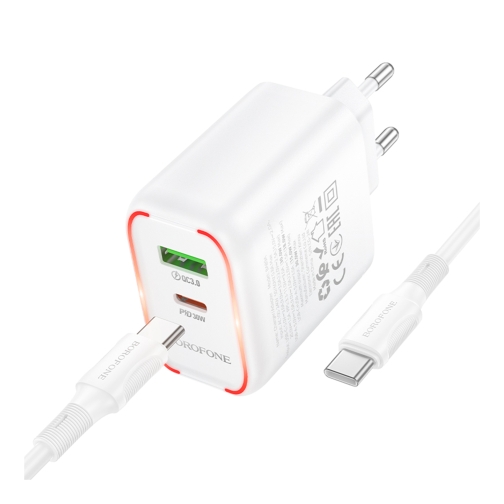 Купить Сетевое Зарядное Устройство Borofone BA89A 1USB-C/1USB PD/QC 30W+Type-C to Type-C, 5