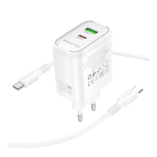 Купить Сетевое Зарядное Устройство Borofone BA89A 1USB-C/1USB PD/QC 30W+Type-C to Type-C, 6