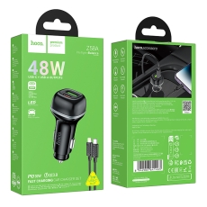Купити Автомобільний Зарядний Пристрій Hoco Z58A 1USB/1USB-C QC/PD48W+Type-C to Lightning
