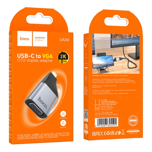 Купить Переходник Hoco UA34 Type-C to VGA 2K 60HZ, 2