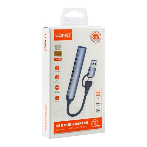 Купити USB Hub LDNIO DS-64U USB-A+Type-C To USB3.0*1+USB2.0*3, 2