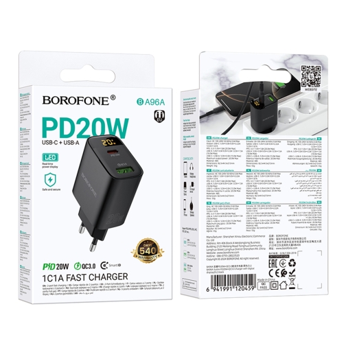 Купить Сетевое Зарядное Устройство Borofone BA96A 1USB-C/1USB PD/QC 20W Led Display, 2