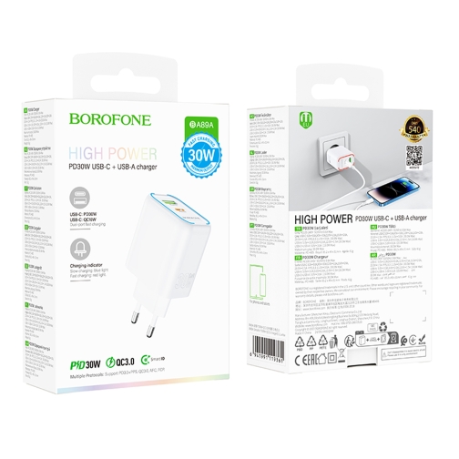 Купить Сетевое Зарядное Устройство Borofone BA89A 1USB-C/1USB PD/QC 30W, 2