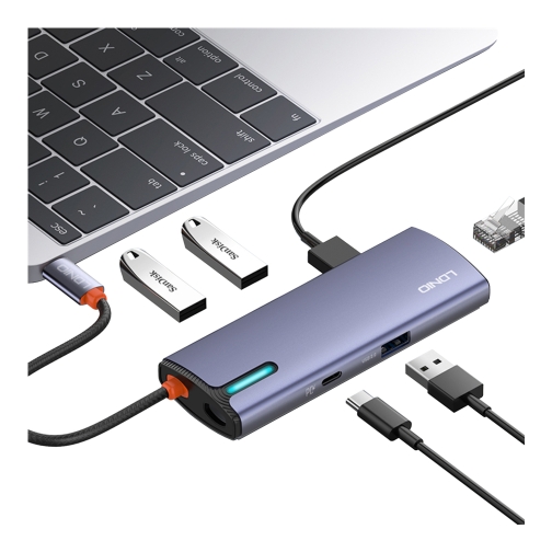 Купити USB Hub LDNIO DS-16H Type-C To PD*1(100W)+HDMI*1(4K@30hz)+USB3.0*3+RJ45*1(1Gbps), 3