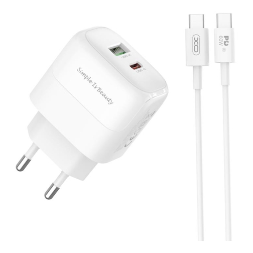 Купити Мережевий Зарядний Пристрій XO L137 1USB-C/1USB PD/QC 20W+Type-C to Type-C New Logo