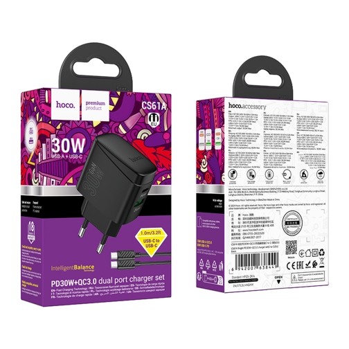 Купить Сетевое Зарядное Устройство Hoco CS61A 1USB/1USB-C PD/QC 30W+Type-C to Type-C, 2
