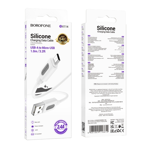 Купить USB Borofone BX114 Silicone Micro 2.4A, 2