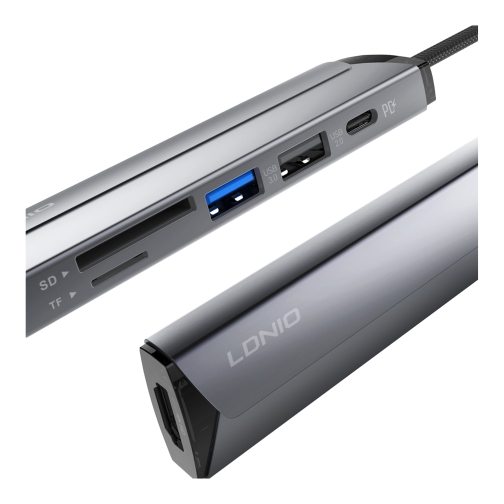 Купити USB Hub LDNIO DS-56H Type-C To PD3.0*1(100W)+HDMI*1(4K@30hz)+USB2.0*1+SD+TF, 6