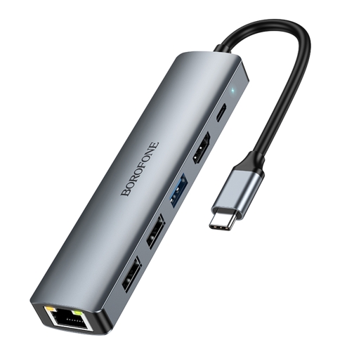 Купити Хаб USB Borofone DH16 6-в-1 Type-C to HDMI+PD+USB3.0+USB2.0*2+RJ45(L=0.15M)