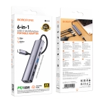 Купити Хаб USB Borofone DH16 6-в-1 Type-C to HDMI+PD+USB3.0+USB2.0*2+RJ45(L=0.15M), 2