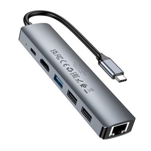 Купити Хаб USB Borofone DH16 6-в-1 Type-C to HDMI+PD+USB3.0+USB2.0*2+RJ45(L=0.15M), 4