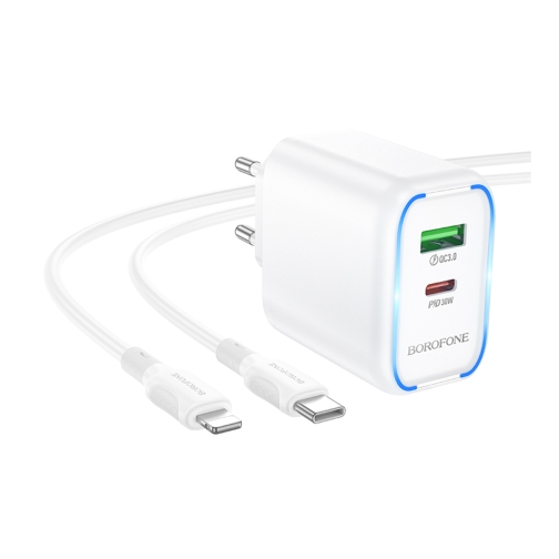 Купить Сетевое Зарядное Устройство Borofone BA89A 1USB-C/1USB PD/QC 30W+Type-C to Lightning, 4