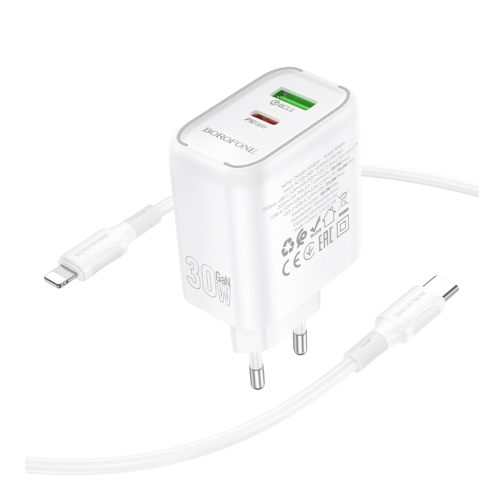 Купить Сетевое Зарядное Устройство Borofone BA89A 1USB-C/1USB PD/QC 30W+Type-C to Lightning, 6