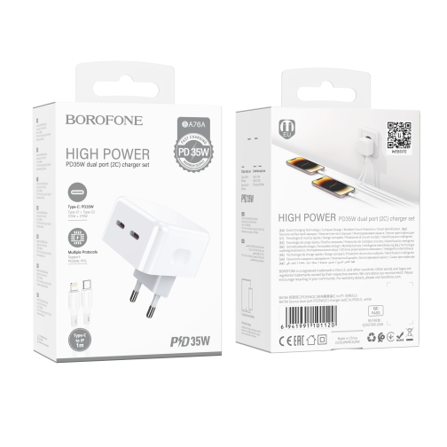 Купить Сетевое Зарядное Устройство Borofone BA76A Source PD/QC 35W Type-C to Lightning Мятая упаковка