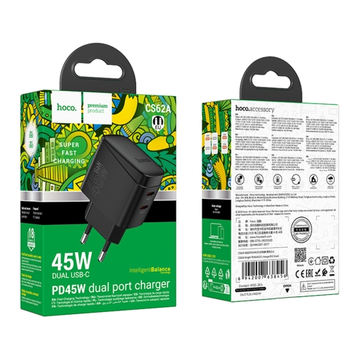 Купити Мережевий Зарядний Пристрій Hoco CS62A 2USB-C PD/QC 45W GAN, 2