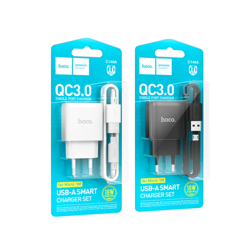 Мережевий Зарядний Пристрій Hoco C140A 1USB QC 18W+USB to Micro превью 6