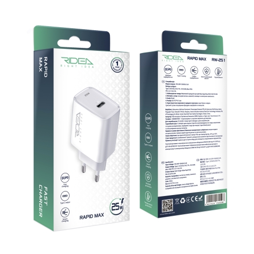 Купити Мережевий Зарядний Пристрій Ridea RW-25120 Rapid Max 1USB-C QC/PD 25W, 2