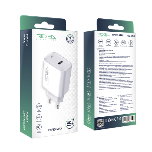 Мережевий Зарядний Пристрій Ridea RW-25120 Rapid Max 1USB-C QC/PD 25W превью 2