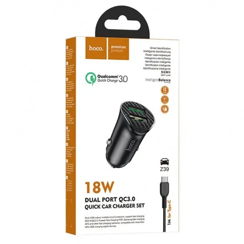 Купити Автомобільний Зарядний Пристрій Hoco Z39 QC3.0 Type-C 2USB