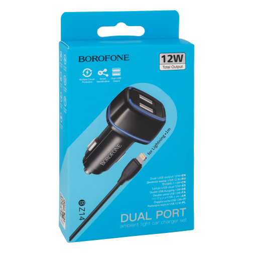Автомобільний Зарядний Пристрій Borofone BZ14 Lightning 2USB2.4A превью 2