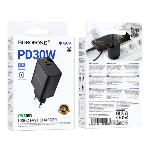 Купити Мережевий Зарядний Пристрій Borofone BA97A 1USB-C PD/QC 30W Led Display, 2