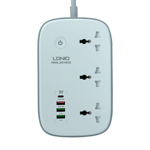 Мережевий Подовжувач LDNIO SCW3451 1USB-C PD30W / 3USB-A QC18W / 3 Sockets /WiFi 2m