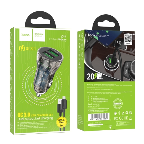 Купити Автомобільний Зарядний Пристрій Hoco Z47 Transparent QC3.0 18W Micro