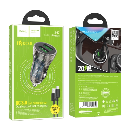Купити Автомобільний Зарядний Пристрій Hoco Z47 Transparent QC3.0 18W Type C