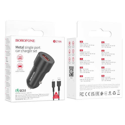 Купити Автомобільний Зарядний Пристрій Borofone BZ19A Wisdom QC3.0 18W Micro
