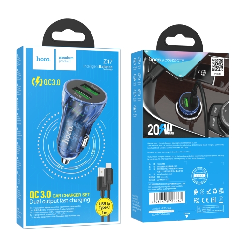 Купити Автомобільний Зарядний Пристрій Hoco Z47 Transparent QC3.0 18W Type C, 2