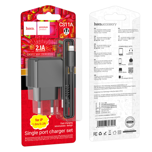 Мережевий Зарядний Пристрій Hoco CS11A 1USB 2.1A+USB to Lightning превью 7