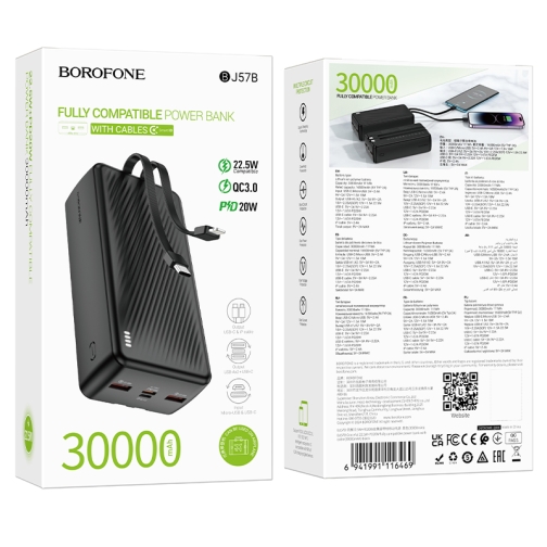 Купити Універсальна Мобільна Батарея Power Bank Borofone BJ57B Graceful 22.5W+PD20W with cable 30000 mAh, 3