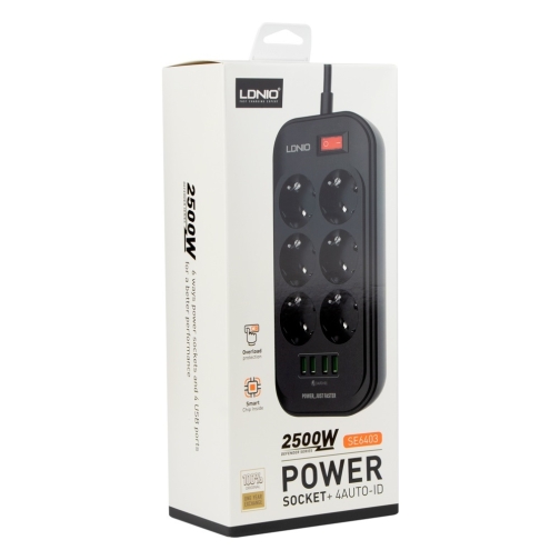 Купити Мережевий Подовжувач LDNIO SE6403 4USB-A / 6-Sockets 2m