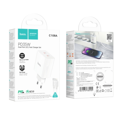 Купити Мережевий Зарядний Пристрій Hoco C108A Leader PD35W/QC Type-C to Lightning, 3