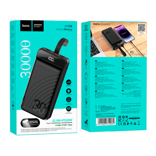Універсальна Мобільна Батарея Power Bank Hoco J123B Element 22.5W+PD20W with digital display 30000 mAh превью 2