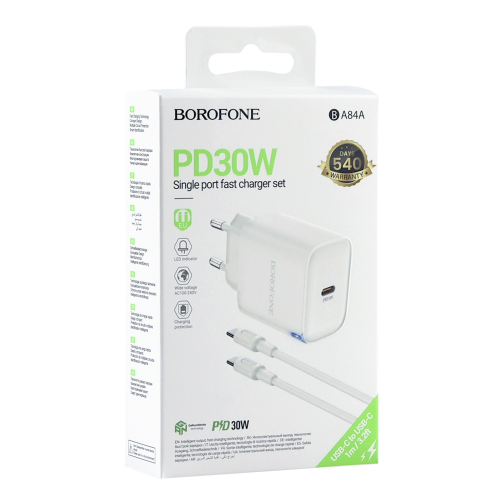 Мережевий Зарядний Пристрій Borofone BA84A 1USB-C PD/QC 30W+Type-C to Type-C превью 2