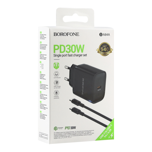 Мережевий Зарядний Пристрій Borofone BA84A 1USB-C PD/QC 30W+Type-C to Type-C превью 3