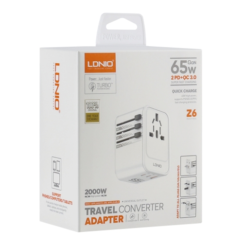Купити Мережевий Перехідник LDNIO Z6 2USB-C/1USB 65W, 2