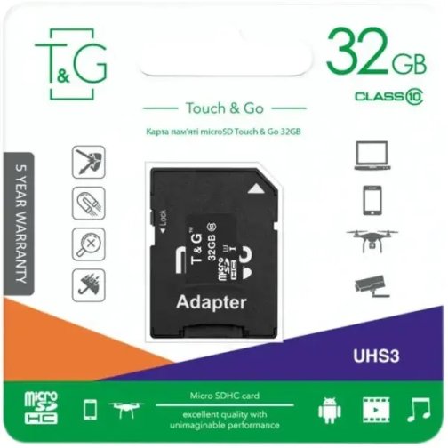 Купити Карта Пам'яті  T&G MicroSDHC 32gb UHS-3 10 Class & Adapter