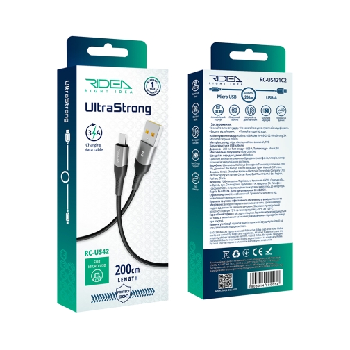 Купить USB Ridea RC-US42 UltraStrong MicroUSB 3A 2m, 2