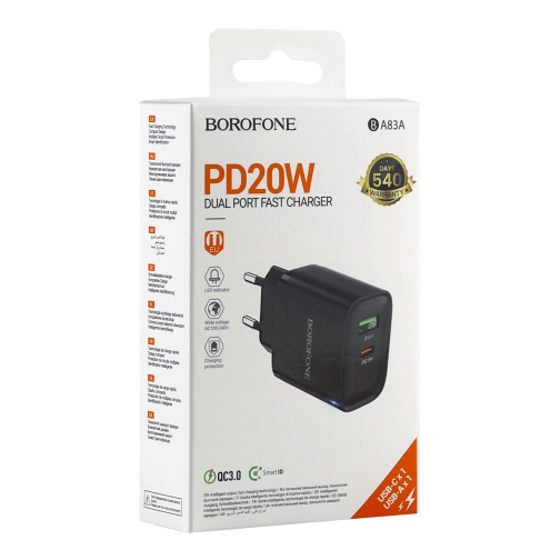 Мережевий Зарядний Пристрій Borofone BA83A 1USB-C/1USB PD/QC 20W превью 3