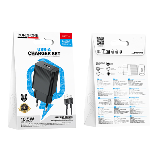 Мережевий Зарядний Пристрій Borofone BAS71A 1USB 2.1A+USB to Type-C превью 3