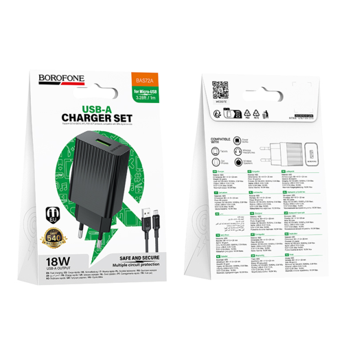 Мережевий Зарядний Пристрій Borofone BAS72A 1USB QC 18W+USB to Micro превью 3