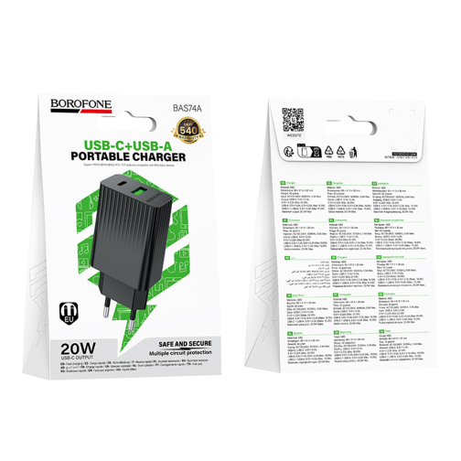 Мережевий Зарядний Пристрій Borofone BAS74A 1USB-C/1USB PD/QC 20W превью 3