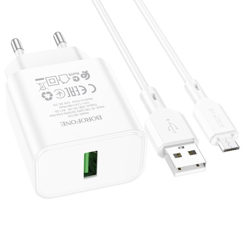 Купити Мережевий Зарядний Пристрій Borofone BA72A Spring QC3.0 Micro