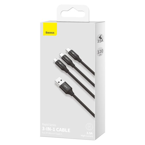 Купить USB Baseus Rapid 3-in-1 USB to Micro / Lightning / Type-C 3.5A 1.2m CAJS0000, 3