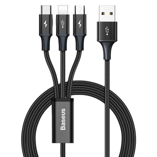 Купить USB Baseus Rapid 3-in-1 USB to Micro / Lightning / Type-C 3.5A 1.2m CAJS0000, 4